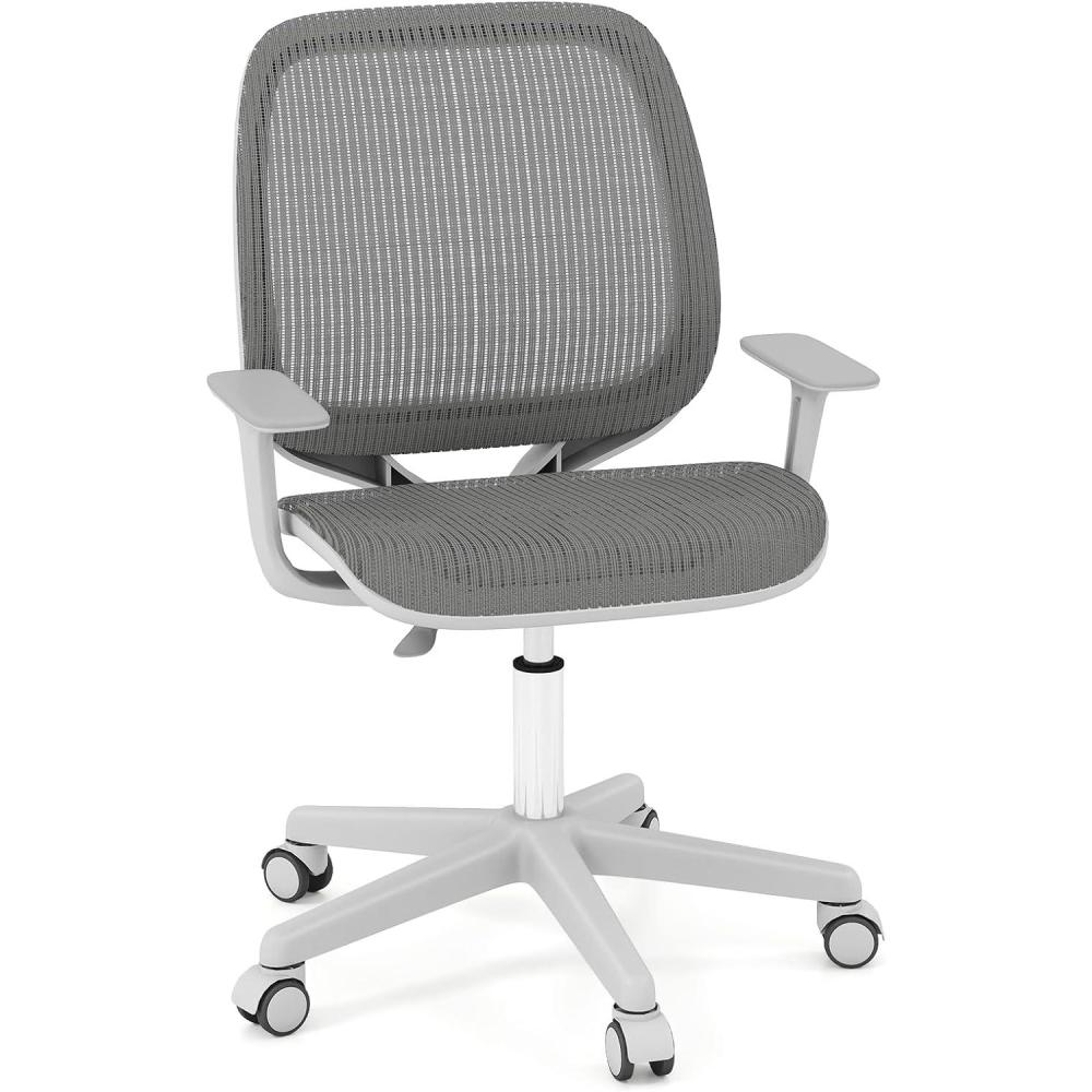 image:imageGiantex Kids Desk Chair Children Armrest Computer Chair with SitLock Wheels Ergonomic Kids Office Chair with Waterfall Seat Rolling Swivel Mesh Study Desk Chair for Girls Boys PurpleGrey