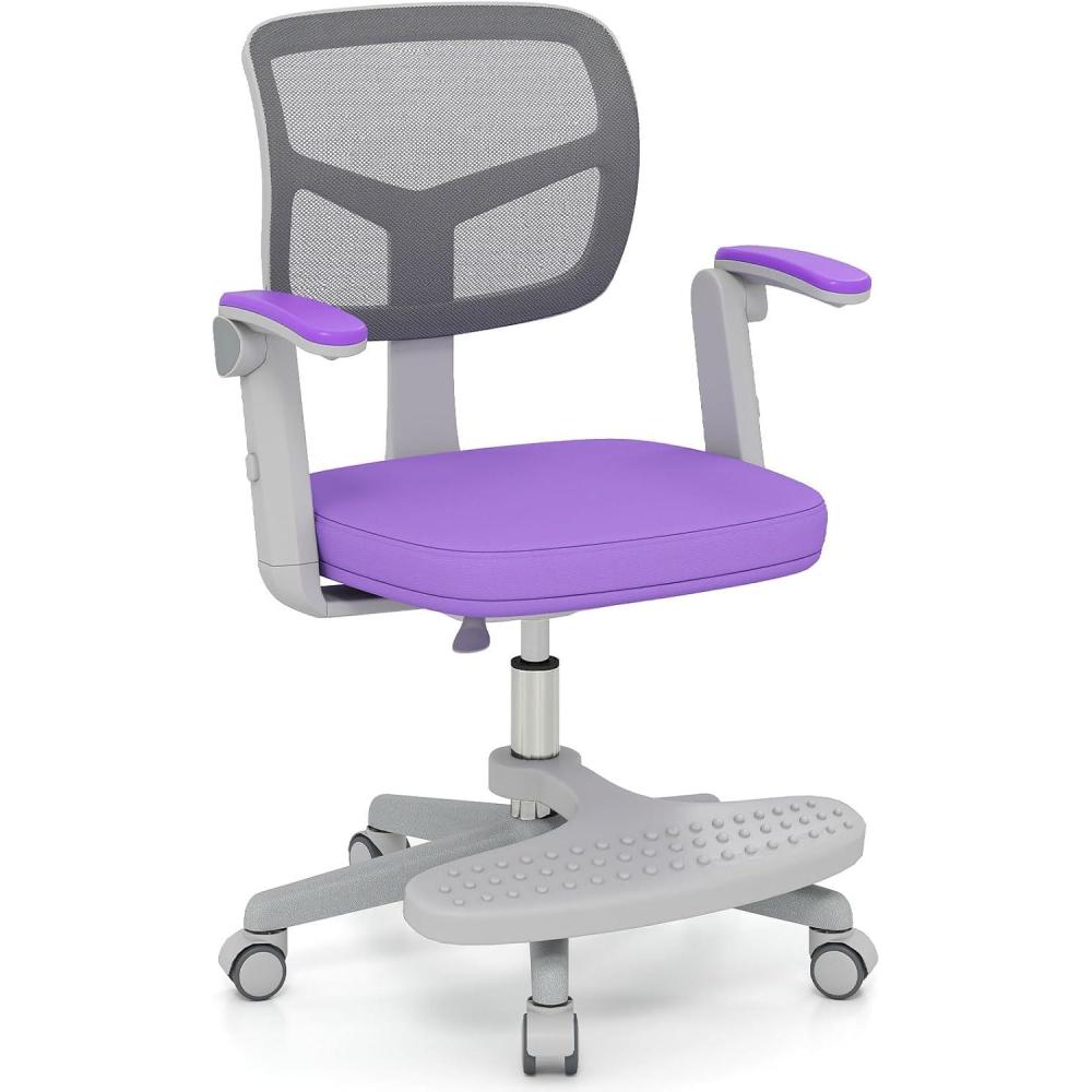 image:imageGiantex Kids Desk Chair Ergonomic Adjustable Teen Task Chair wYShaped Lumbar Support Armrest amp Universal Wheels Mesh Kid Office Chair for Sturdy Kids Computer Chair for Boys amp Girls 412 GreyPurple
