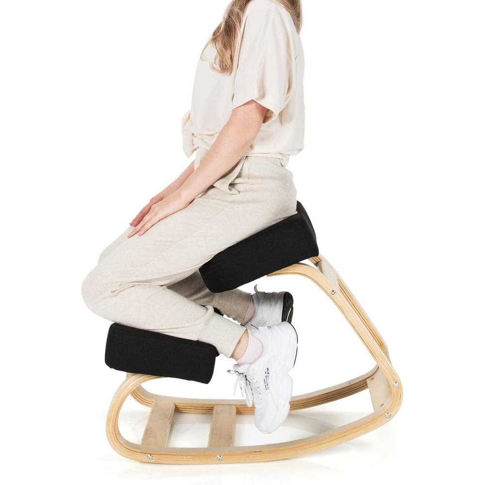 image:imageGiantex Kneeling Chair Wood Posture Chair Max Load 330 Lbs Rocking Knee Chair with Soft Cushion Natural Relief for Back Shoulder or Neck Pain Ergonomic Kneeling Chair for Office HomeBlackNatural