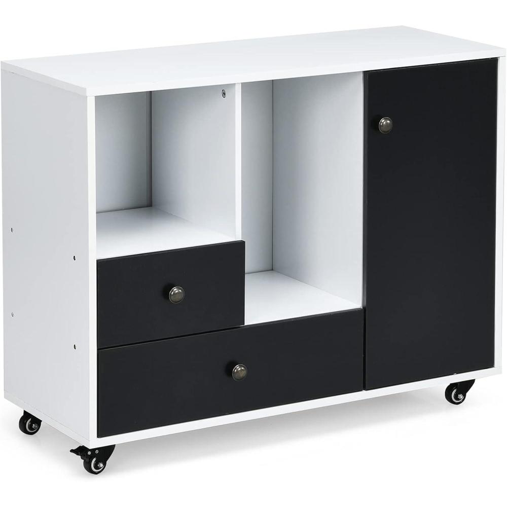 image:imageGiantex Lateral File Cabinet Mobile Filing Cabinet with Drawer Printer Stand with Open Storage Shelves Wood Organizer for Home and Office A4 Letter and Legal Size White amp BlackRound Knob