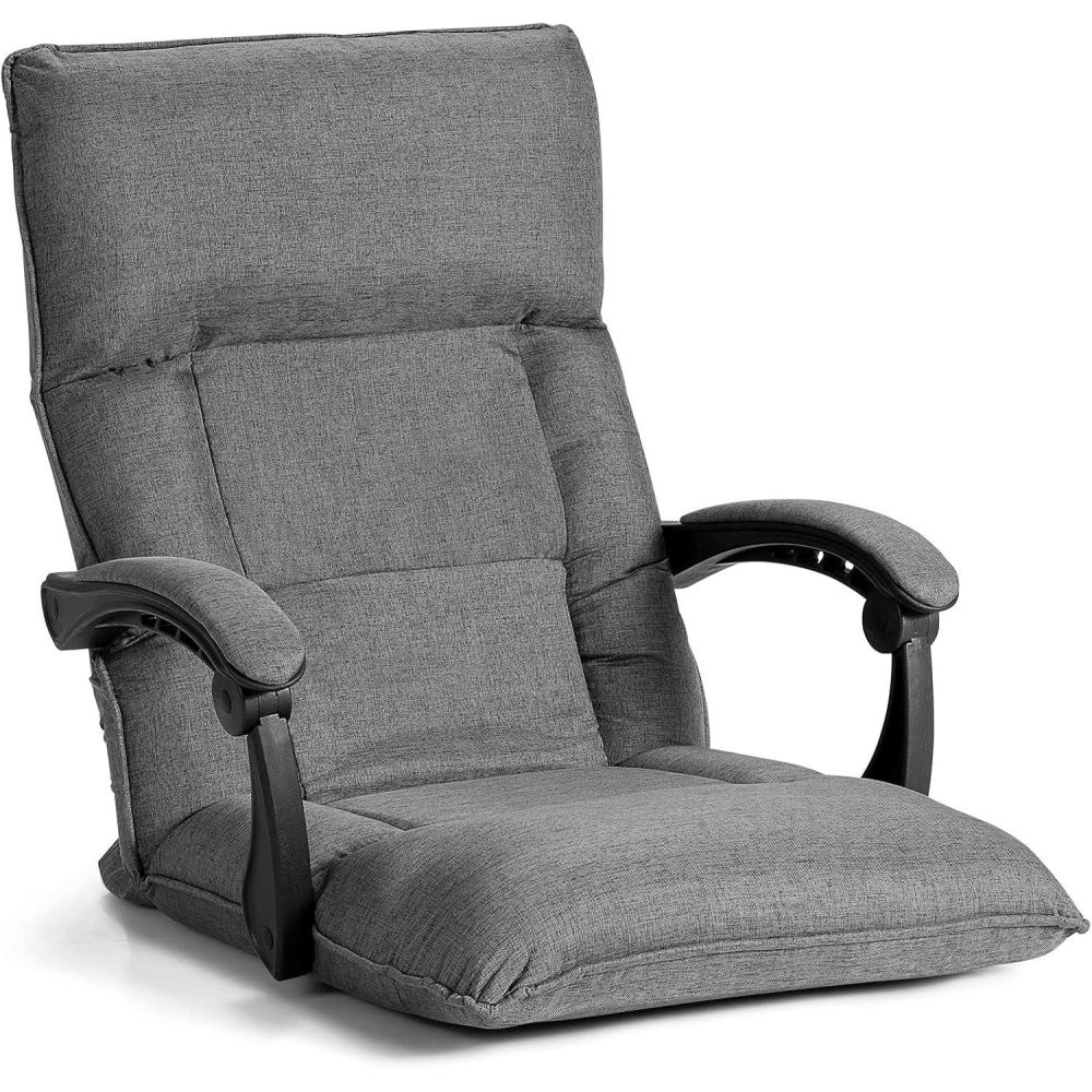 image:imageGiantex Lazy Sofa Chair with 14 Adjustable Positions Armrests Headrest Waist Pillow Padded Floor Seating Couch Recliner for Home Living Room Bedroom Floor Gaming Grey