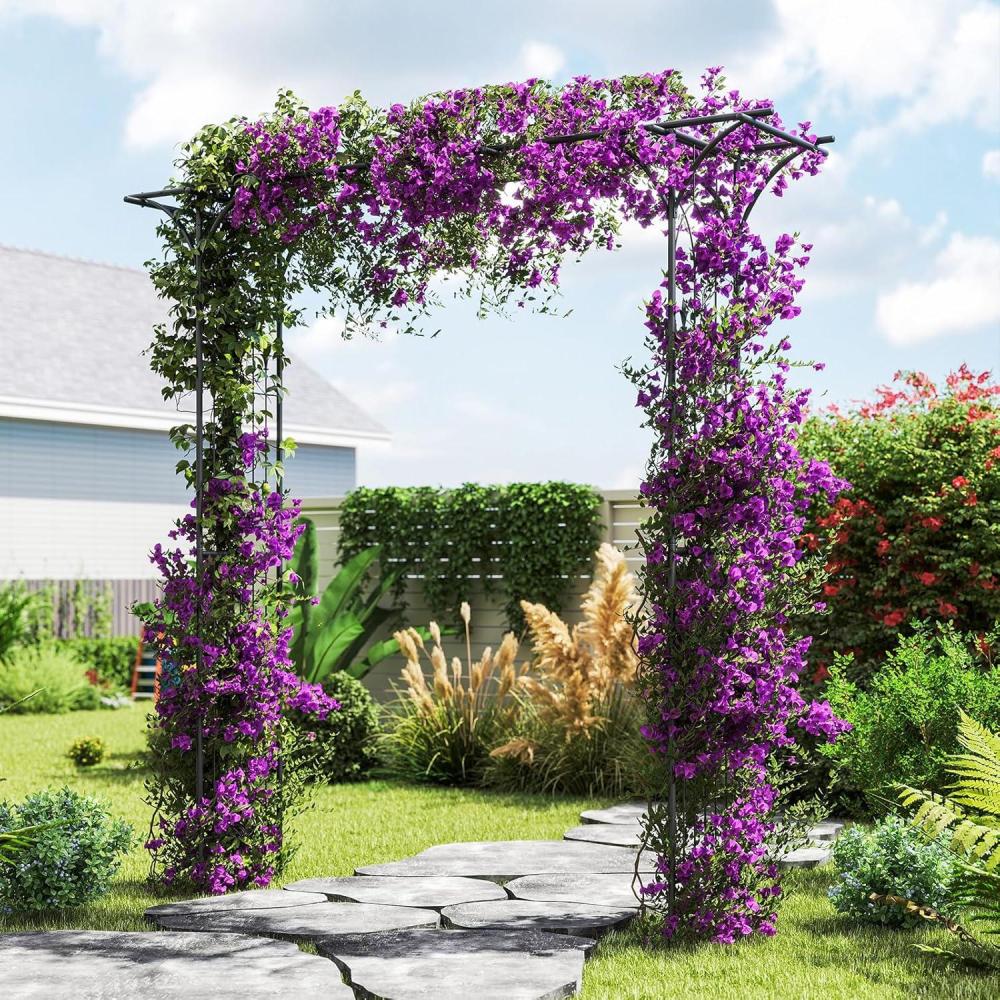 image:imageGiantex Metal Garden Arbor with Trellis 81 Outdoor Arch for Climbing Plants HeavyDuty RustResistant Steel Archway with 4 Stakes for Garden Wedding Party and Yard Decoration Black