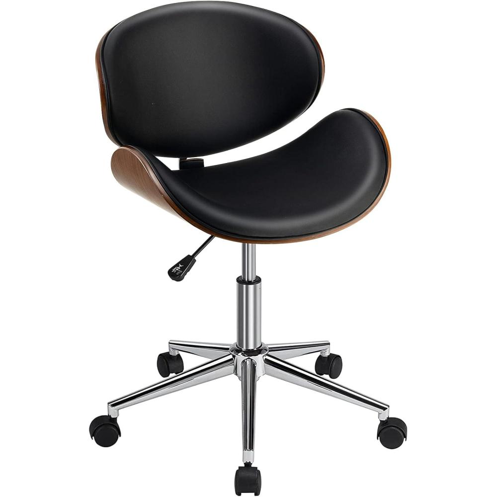 image:imageGiantex MidCentury Home Desk Chair Faux Leather Armless Office Chair wCurved Bentwood Seat amp Height AdjustableErgonomic Modern Rolling Swivel Computer Chair Study Room Office BedroomBlackBlack