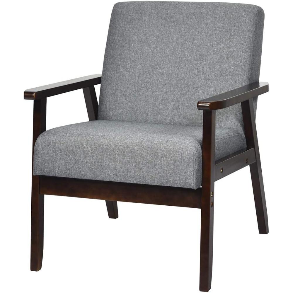 image:imageGiantex MidCentury Modern Accent Chair Retro Fabric Armchair Solid Hardwood Made Upholstered Linen Lounge Arm Chair for Living Room 1 Dark GreyDark Grey