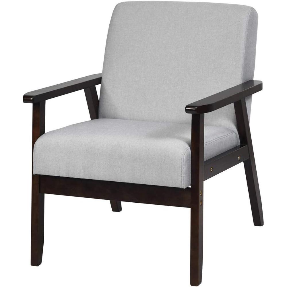 image:imageGiantex MidCentury Modern Accent Chair Retro Fabric Armchair Solid Hardwood Made Upholstered Linen Lounge Arm Chair for Living Room 1 Dark GreyLight Grey