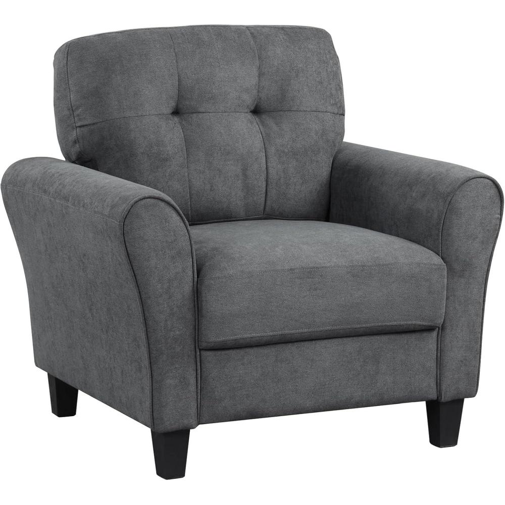 image:imageGiantex Modern MidCentury Accent Chair Linen Living Room Chair with Tufted Back 7 Thick Cushion Max Load 400 lbs Upholstered Armchair with NonSlip Foot Pads Club Chair for Bedroom GreyGrey