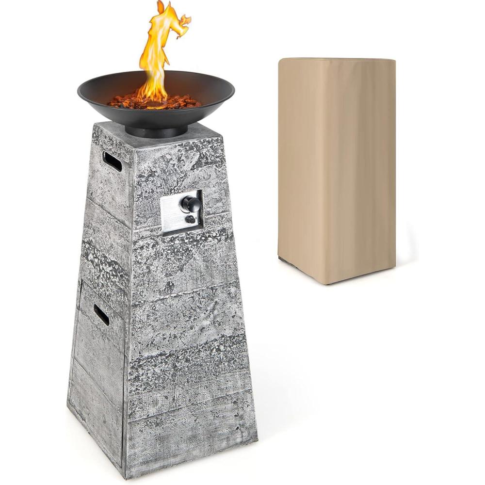 image:imageGiantex Outdoor Propane Fire Pit 48 Inch Propane Fire Bowl Column with Lava Rocks amp PVC Cover 30000 BTU Heat Output Stainless Steel Burner Patio Burning Gas Fire Pit Bowl for Backyard Poolside