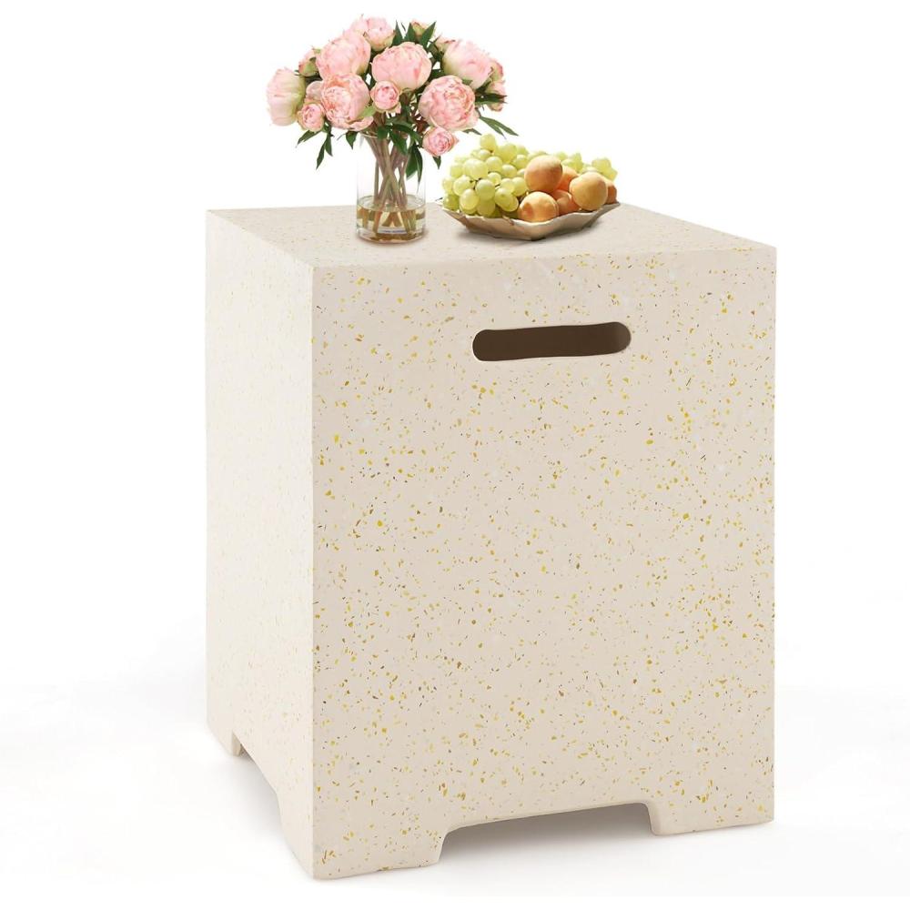 image:imageGiantex Outdoor Tank Hideaway Table Propane Tank Cover for Standard 20 LBS Propane Gas Tank Outside Patio Side End Table with Side Handles BrownWhite