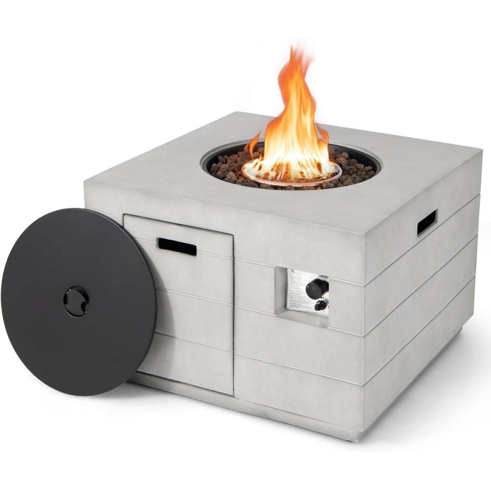 image:imageGiantex Outside Fire Pit Table  50000 BTU Outdoor Square Propane Fire Table Gas Fire Tables wLid Lava Rocks Stainless Steel Burner WaterProof Cover 34 Stone Fire Pit for Patio Garden