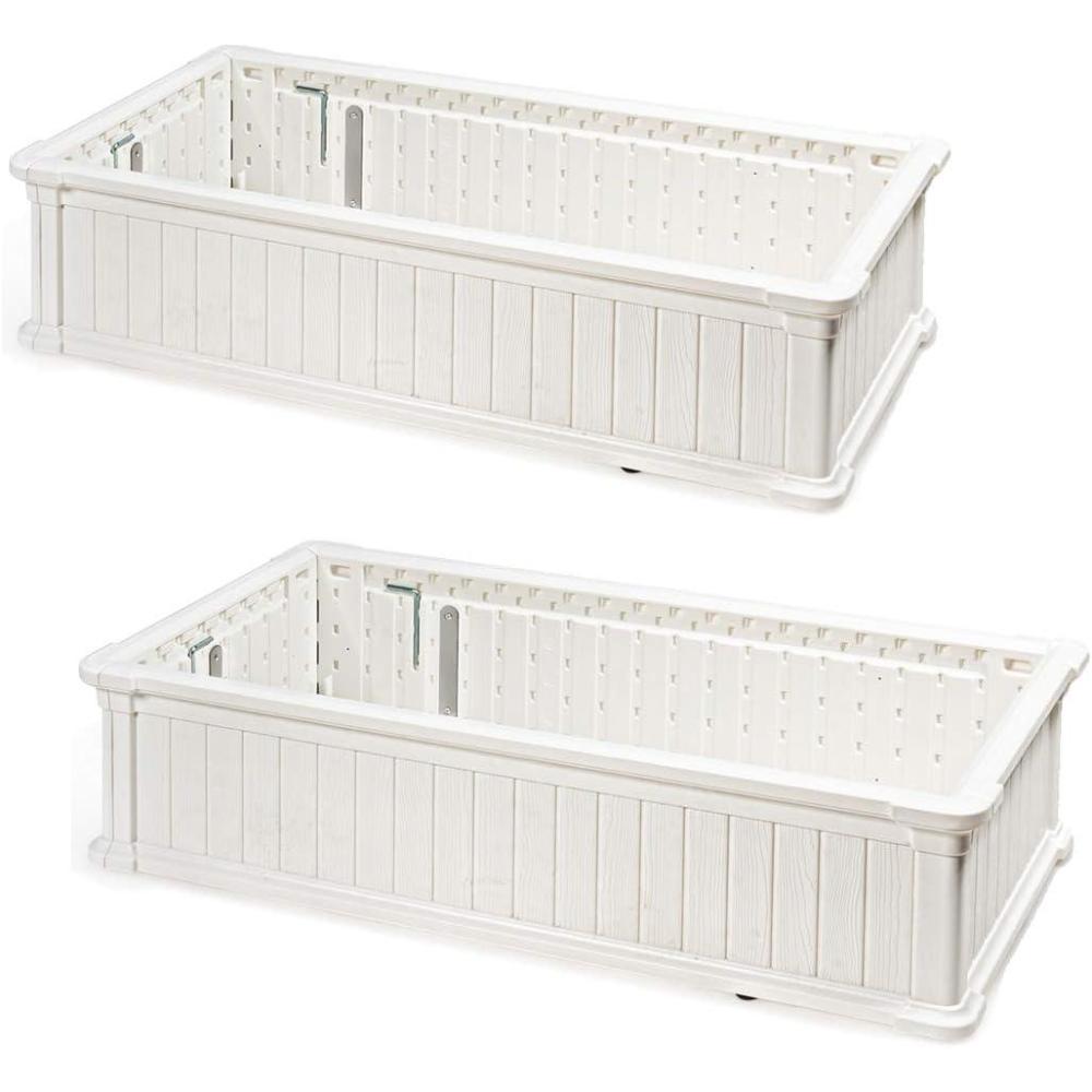 image:imageGiantex Plant Raised Bed Planter for Vegetables Flower Outdoor Garden Plant Box Patio Backyard Easy Assembly 2 Pcs 48Lx24Wx12H White