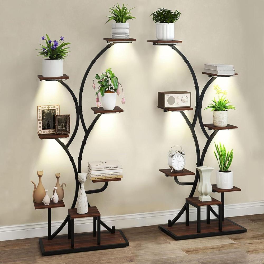 image:imageGiantex Plant Stand Indoor with Grow Lights 8Tier 58 Tall Corner Metal Plant Shelf for Multiple Plants Decorative Curved Flower Pot Display Rack for Living Room Home Balcony Patio 12 Pack