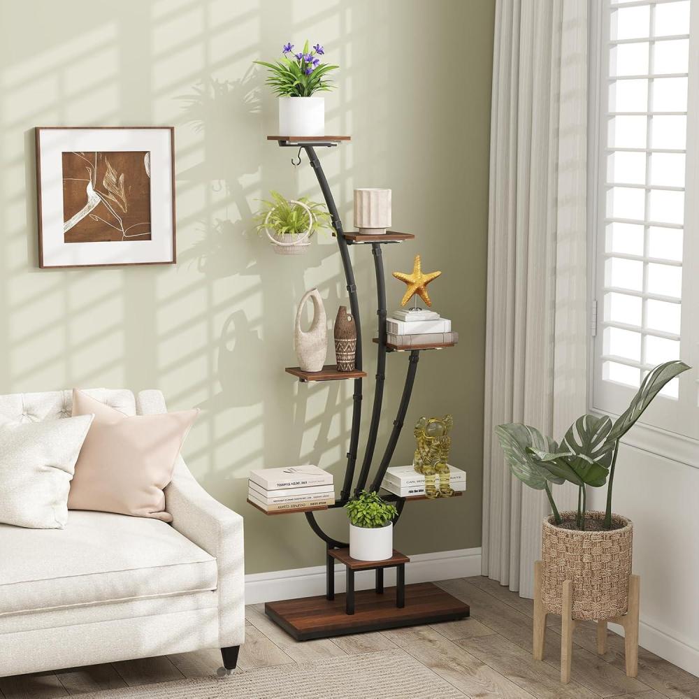 image:imageGiantex Plant Stand Indoor with Grow Lights 8Tier 62 Tall Corner Metal Plant Shelf for Multiple Plants Decorative Curved Flower Display Rack for Living Room Home Balcony Patio 11 Pack