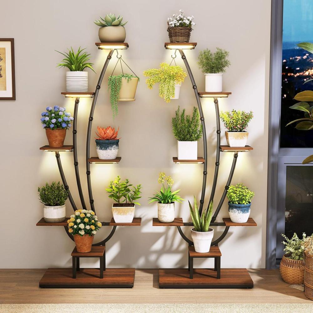 image:imageGiantex Plant Stand Indoor with Grow Lights 8Tier 62 Tall Corner Metal Plant Shelf for Multiple Plants Decorative Curved Flower Display Rack for Living Room Home Balcony Patio 12 Pack