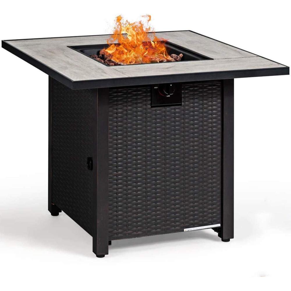 image:imageGiantex Propane Fire Pit Table 30 inch 50000 BTU Square Gas Firepits wCeramic Tabletop Emboss Gas Heater wLava Rock Waterproof Cover ETL and CSA Certification for OutsideBlack amp GrayBlack  Gray