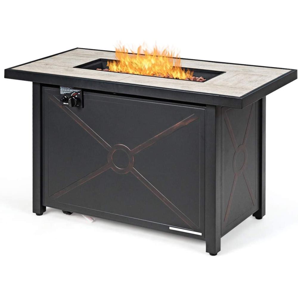 image:imageGiantex Propane Fire Pit Table 42 Inch 60000 BTU Rectangular Gas Fire Table wWaterproof Cover Outdoor Electronic Ignition Firepit Table wLava Rock for Courtyard Balcony Garden TerraceBlackNatural