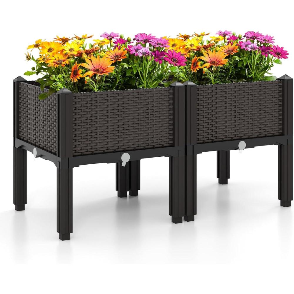 image:imageGiantex Raised Garden Bed Elevated Planter Box Kit W 8 Legs 2 Planter Boxes SelfWatering System Drainage Holes Indoor amp Outdoor Vegetable Fruit Flower Herb Growing BoxBrown
