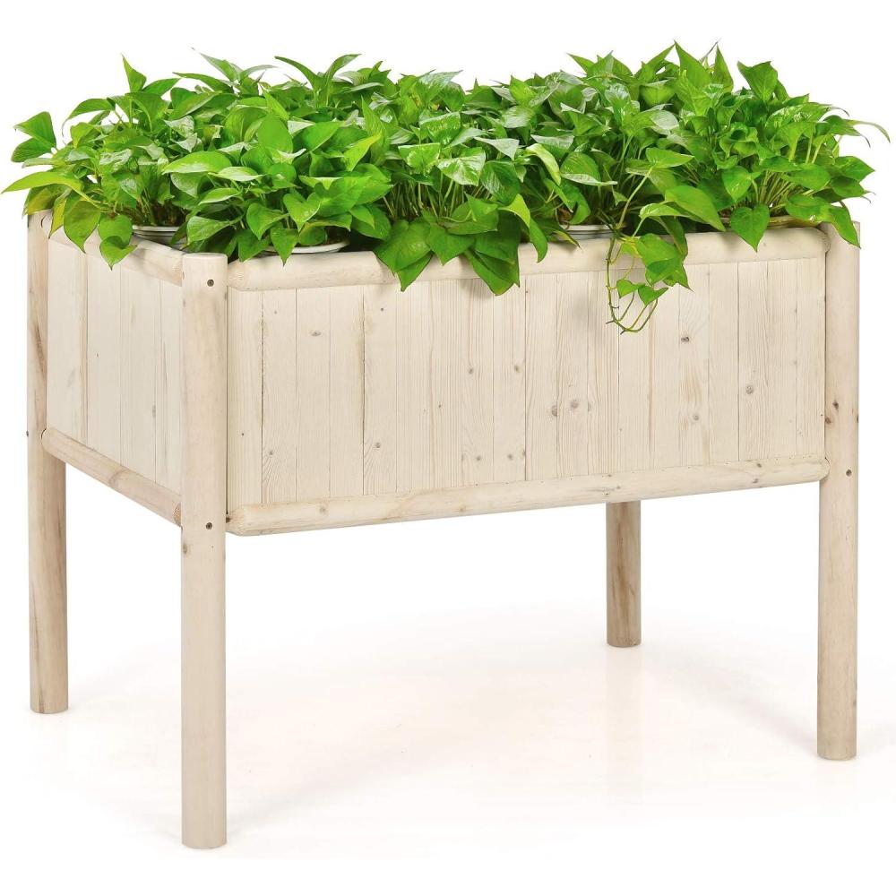 image:imageGiantex Raised Garden Bed Elevated Wood Planter Box Planter Raised Beds with Legs amp Black Liner Planting Raised Beds Herb Vegetable Flowers Growing Container Easy Assembly 1