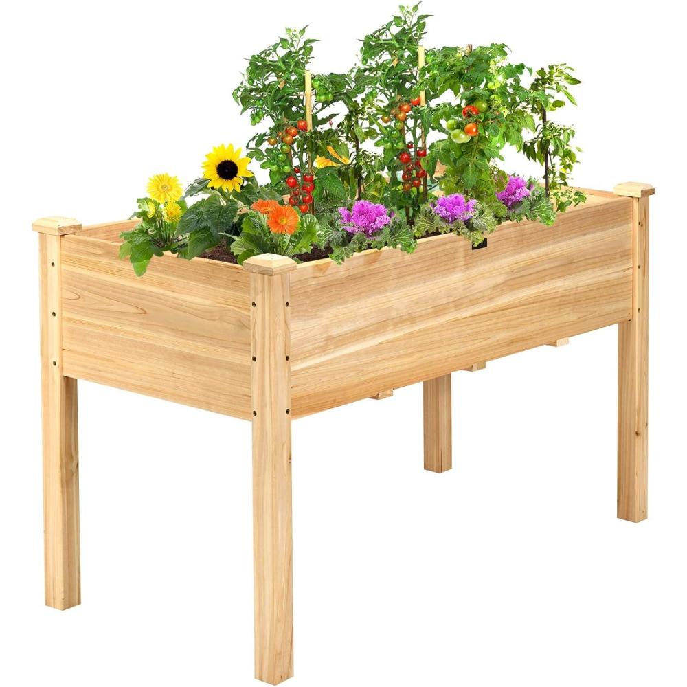 image:imageGiantex Raised Garden Bed Elevated Wood Planter Stand Garden Grow Box Kit WLegs for Vegetable Flower Herb Outdoor Planter WShelf for Garden Patio Backyard NaturalWood