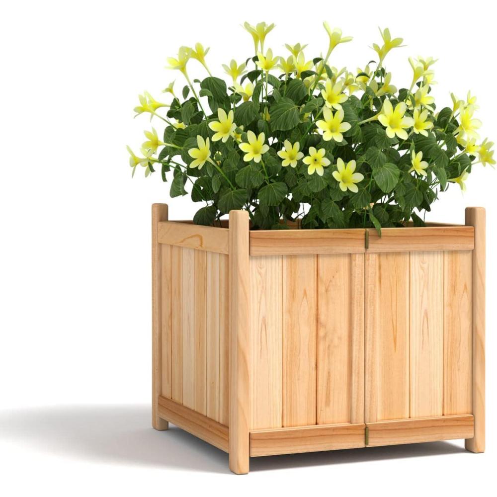 image:imageGiantex Raised Garden Bed Folding Flower Planter Vegetable Folding Planting Box for Patio Lawn Garden Backyard Elevated Outdoor Wood Planter Boxes 275 Lx12 Wx10 HBeige