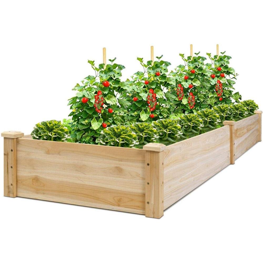 image:imageGiantex Raised Garden Bed Planter Wooden Elevated Vegetable Planter Kit Box Grow for Patio Deck Balcony Outdoor Gardening Natural