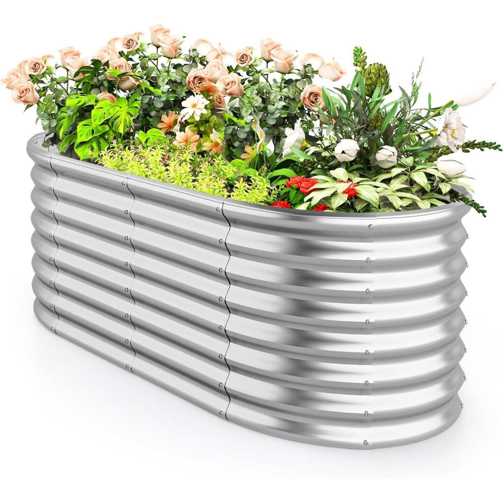 image:imageGiantex Raised Garden Bed Planter for Flower Vegetables Outdoor Plant Box Patio Backyard Easy Assembly 485Lx485Wx12H BrownSilver