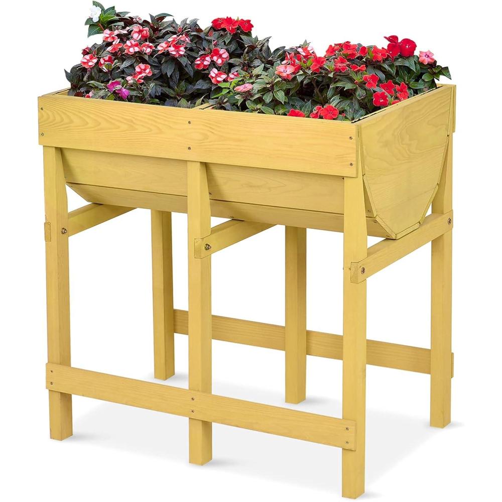 image:imageGiantex Raised Garden Bed Planter for Flower Vegetables Outdoor Plant Box Patio Backyard Easy Assembly 485Lx485Wx12H BrownYellow