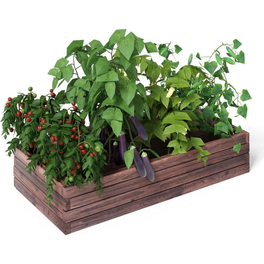 image:imageGiantex Raised Garden Bed Wood Planter Box Outdoor Planting Bed for Vegetable Flower Rectangular Planter for Patio and Lawn 47Lx24Wx9H Brown47Lx24Wx9H
