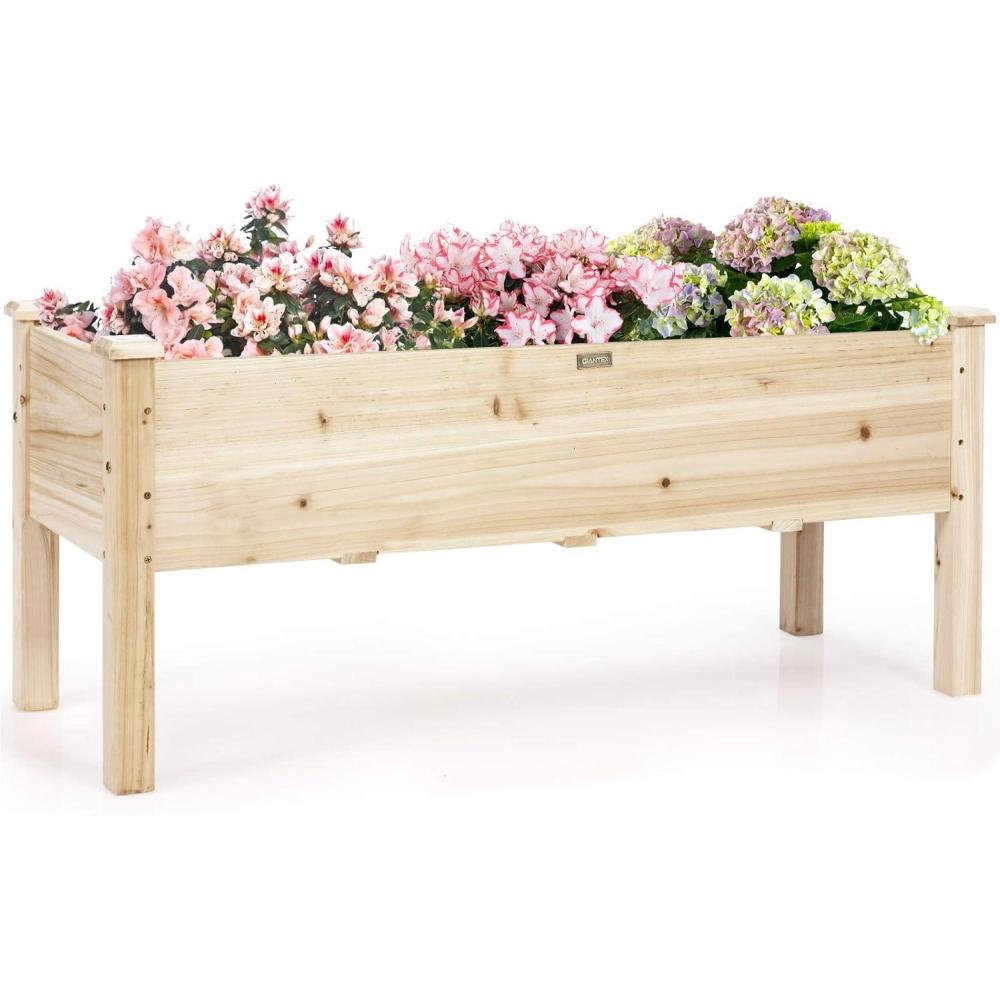 image:imageGiantex Raised Garden Bed on Wheels Wood Planter Box with Legs Liner Drain Holes Elevated Garden Bed for Vegetables Standing Garden Container for Backyard Patio 475 LX 235 WX 33 H475x17x20