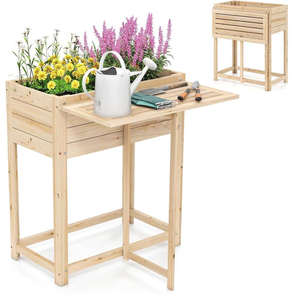image:imageGiantex Raised Garden Bed on Wheels Wood Planter Box with Legs Liner Drain Holes Elevated Garden Bed for Vegetables Standing Garden Container for Backyard Patio 475 LX 235 WX 33 H25x265x295