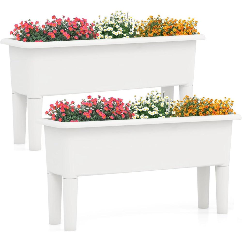 image:imageGiantex Raised Garden Beds Outdoor Set of 2 SelfWatering Planter Box with Detachable Legs amp Drainage Hole Outdoor Raised Container for Vegetable Fruit Herbs 315Lx12Wx16H Easy Assembly BrownWhite
