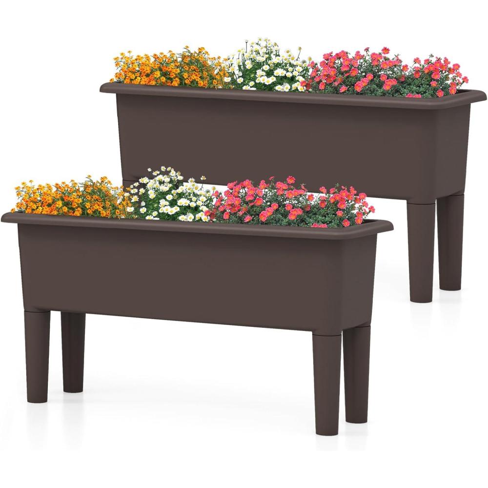 image:imageGiantex Raised Garden Beds Outdoor Set of 2 SelfWatering Planter Box with Detachable Legs amp Drainage Hole Outdoor Raised Container for Vegetable Fruit Herbs 315Lx12Wx16H Easy Assembly BrownBrown