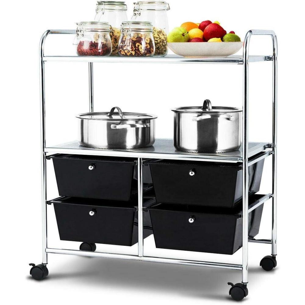 image:imageGiantex Rolling Storage Cart w 4 Drawers 2 Shelves Metal Rack Shelf Home Office School Beauty Salon Utility Organizer Cart with Wheels Blue amp GreenBlack