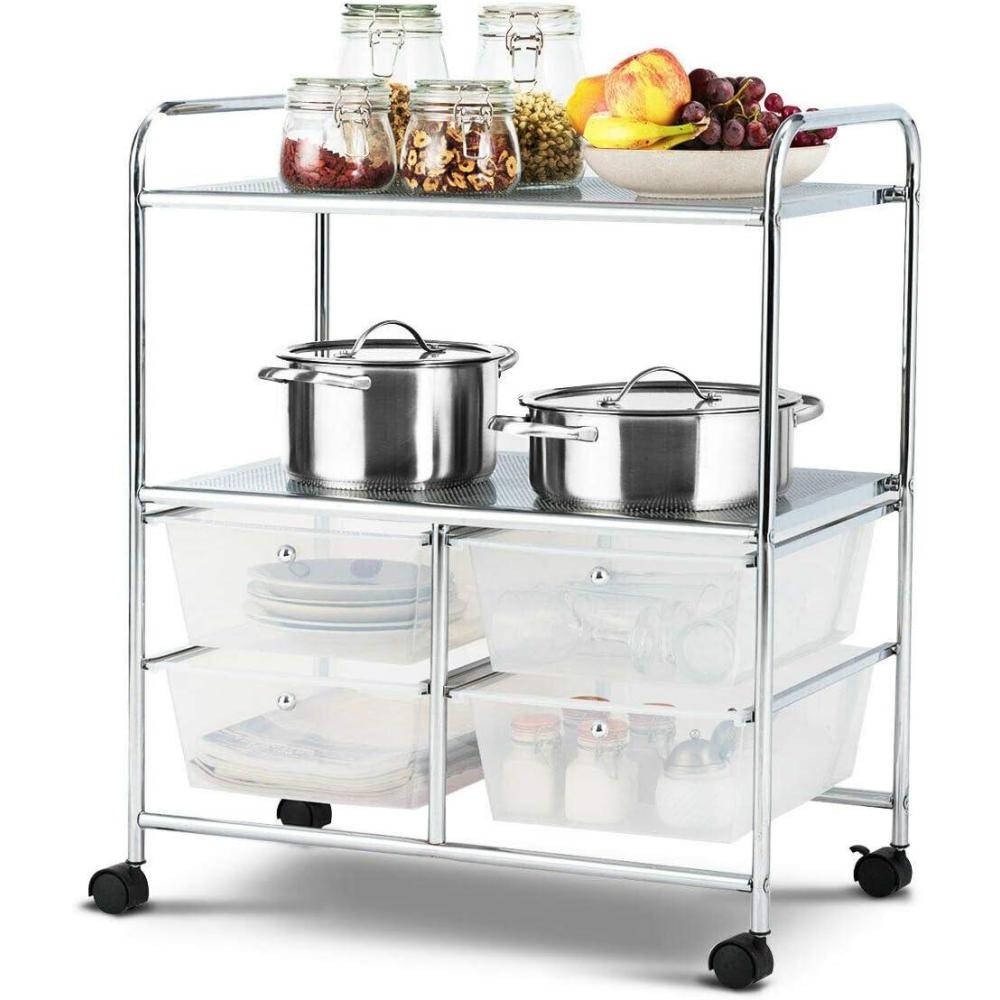 image:imageGiantex Rolling Storage Cart w 4 Drawers 2 Shelves Metal Rack Shelf Home Office School Beauty Salon Utility Organizer Cart with Wheels Blue amp GreenClear White