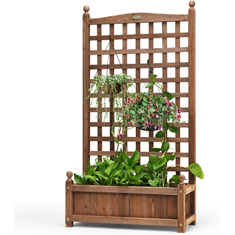 image:imageGiantex Set of 2 Wood Planter Free Standing Plant Raised Bed with Trellis for Garden or Yard 11 D X 25 W X 48 H1