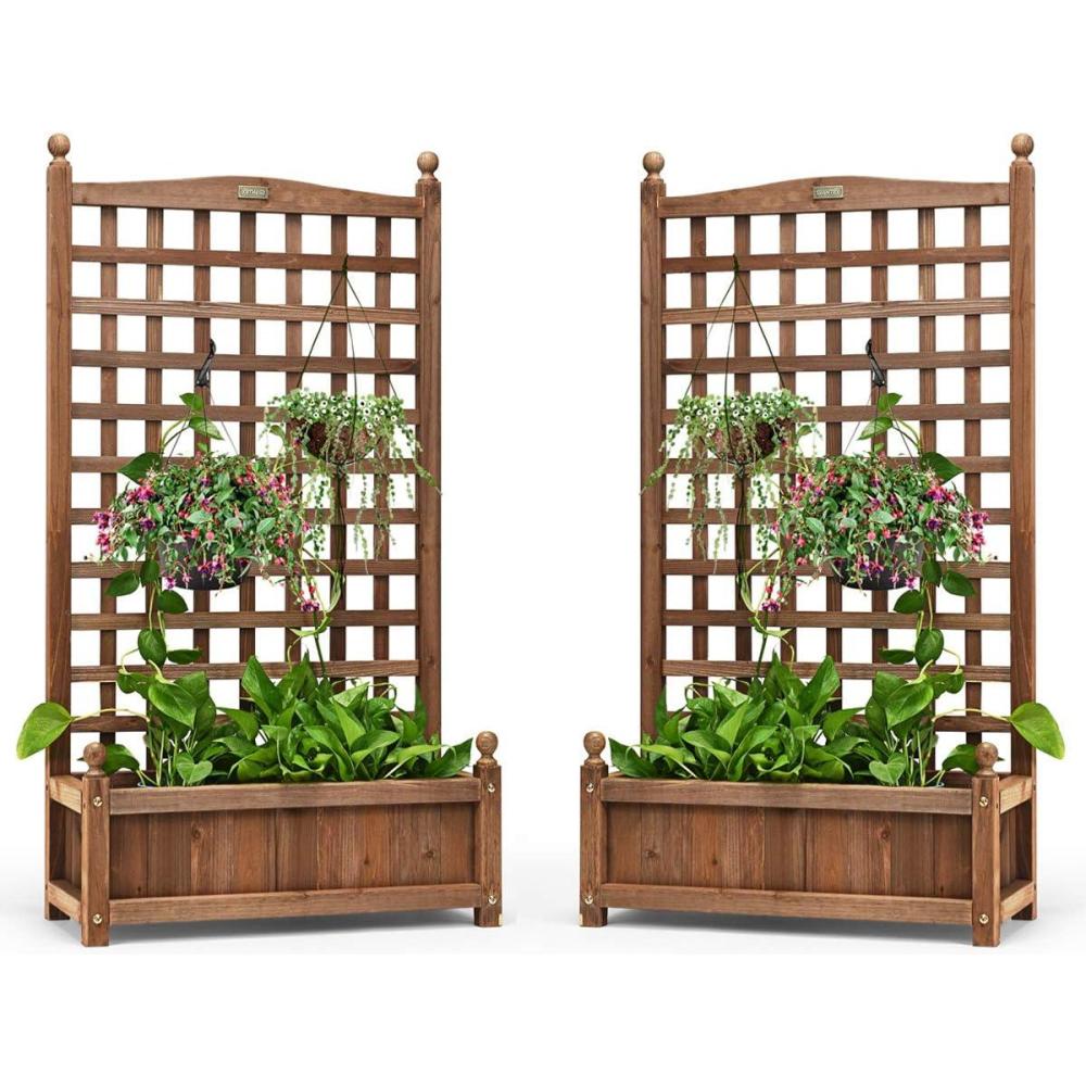 image:imageGiantex Set of 2 Wood Planter Free Standing Plant Raised Bed with Trellis for Garden or Yard 11 D X 25 W X 48 H2