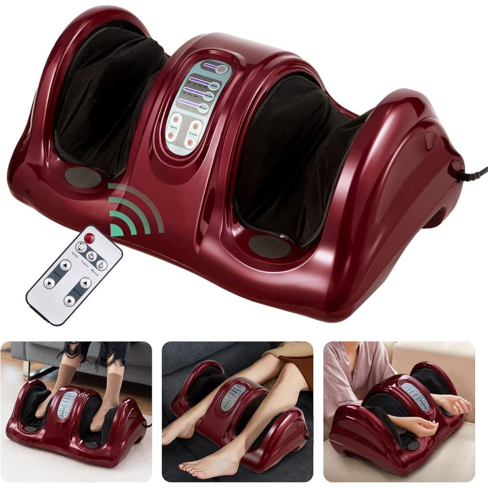 image:imageGiantex Shiatsu Foot Massager Machine for Feet Nerve Pain Therapy Spa Gift Deep Kneading Rolling Massage for Leg Calf Ankle Electric Shiatsu Foot Massager wRemote 4 Modes GrayBurgundy