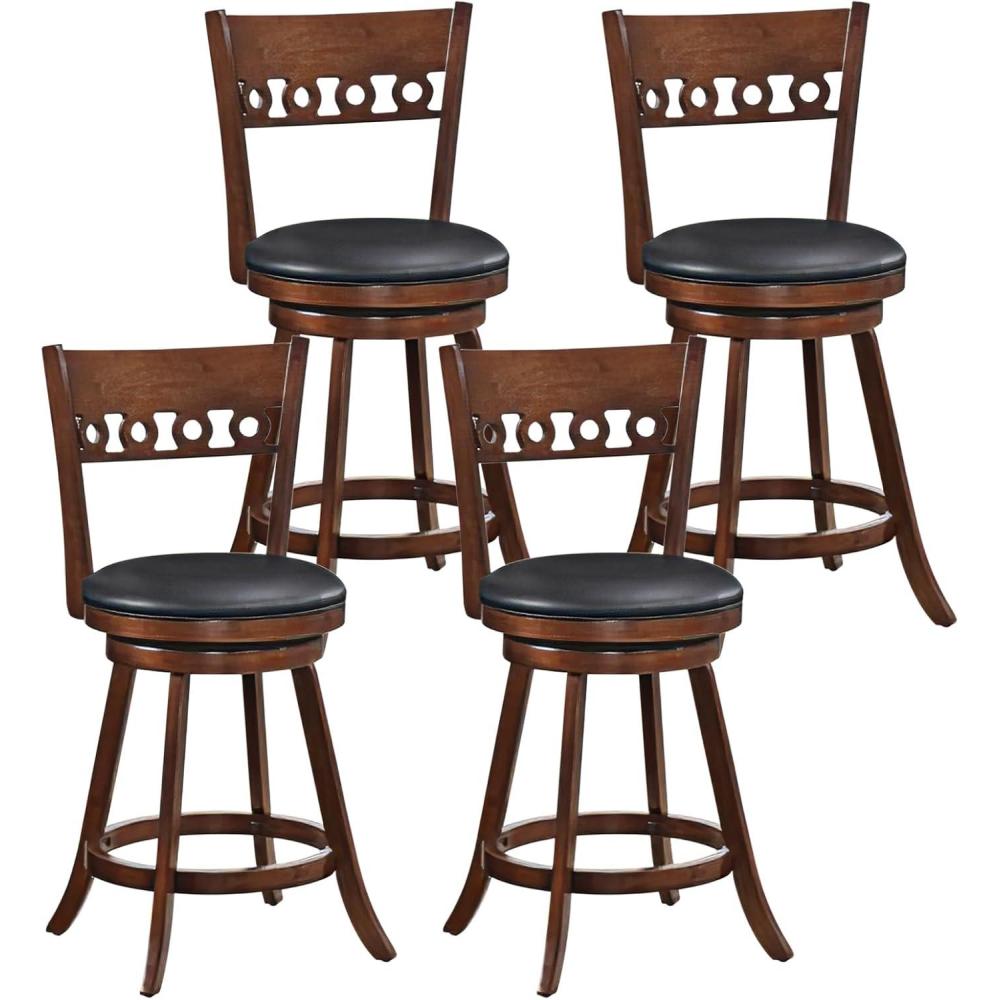 image:imageGiantex Swivel Bar Stools Set of 2 245 Counter Height Bar Chairs with Back Rubber Wood Frame Upholstered Farmhouse Faux Leather Barstools for Kitchen Island Dining Room Pub Espresso2