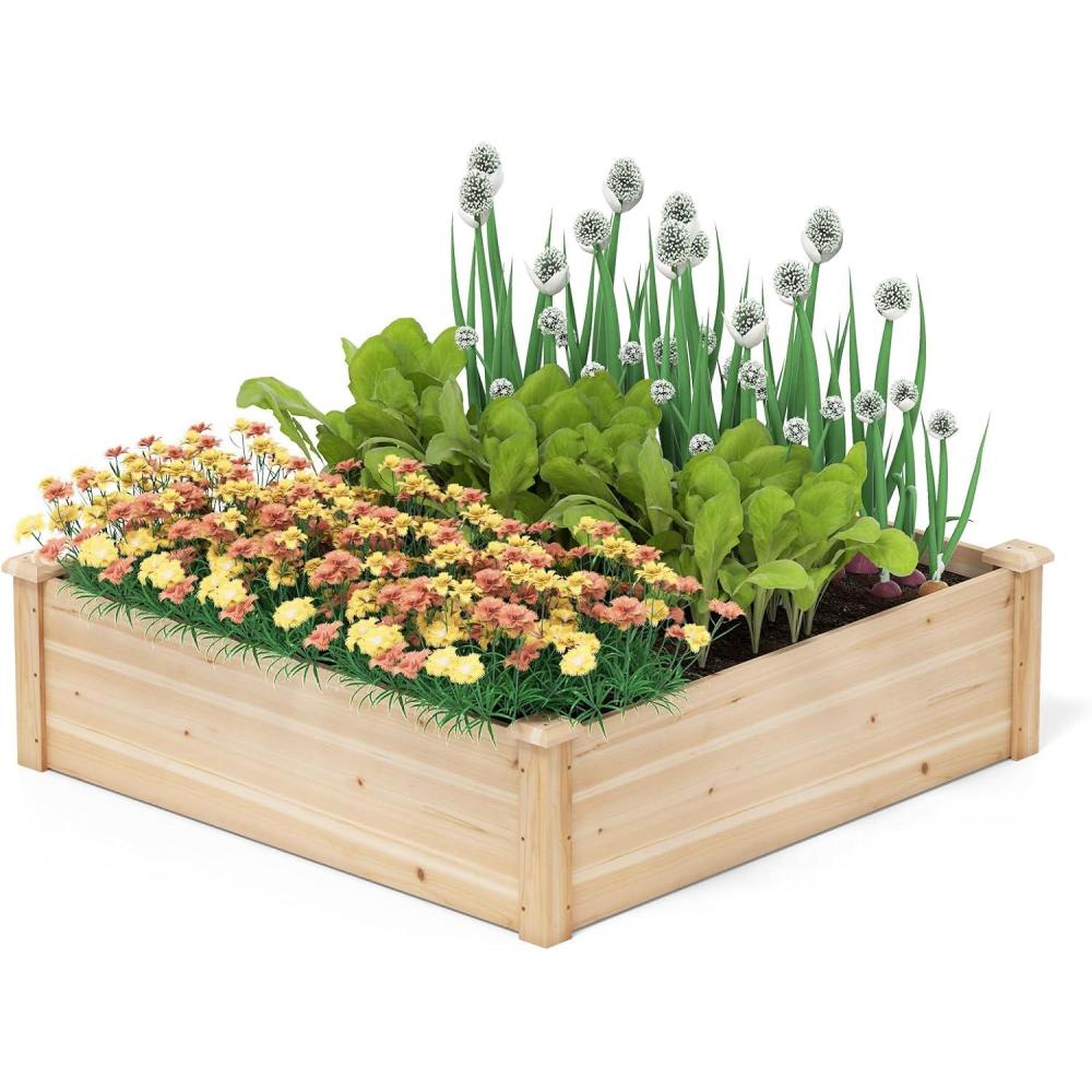 image:imageGiantex UShaped Raised Garden Bed Wood Raised Garden Planter Box for Vegetables and Flowers Easy Assembly Garden Container for Backyard Patio Balcony 925 Lx95 Wx11 H40Lx40Wx12H