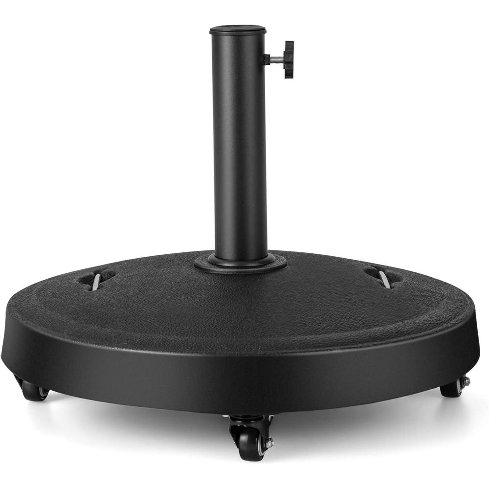 image:imageGiantex Umbrella Base with Wheels 52 lbs Heavy Duty Umbrella Stand with 4 Lockable Wheels and 2 Handles for 1519 Poles Round Resin Weighted Market Umbrella Holder for Patio Deck Garden
