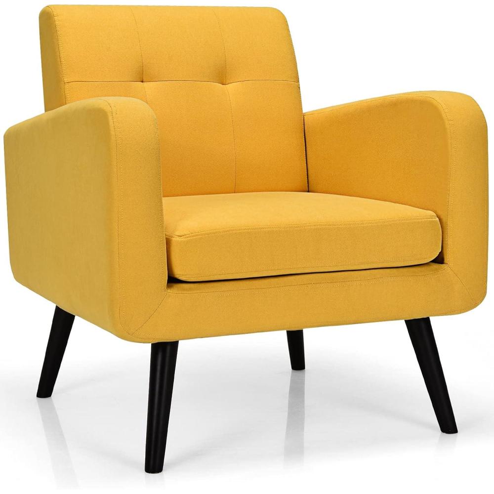 image:imageGiantex Upholstered Accent Chair Modern Mid Century Linen Fabric Living Room Chair with Arms Max Load 265 Lbs Comfy Tufted Single Sofa for Reading Bedroom Office Club GreyYellow