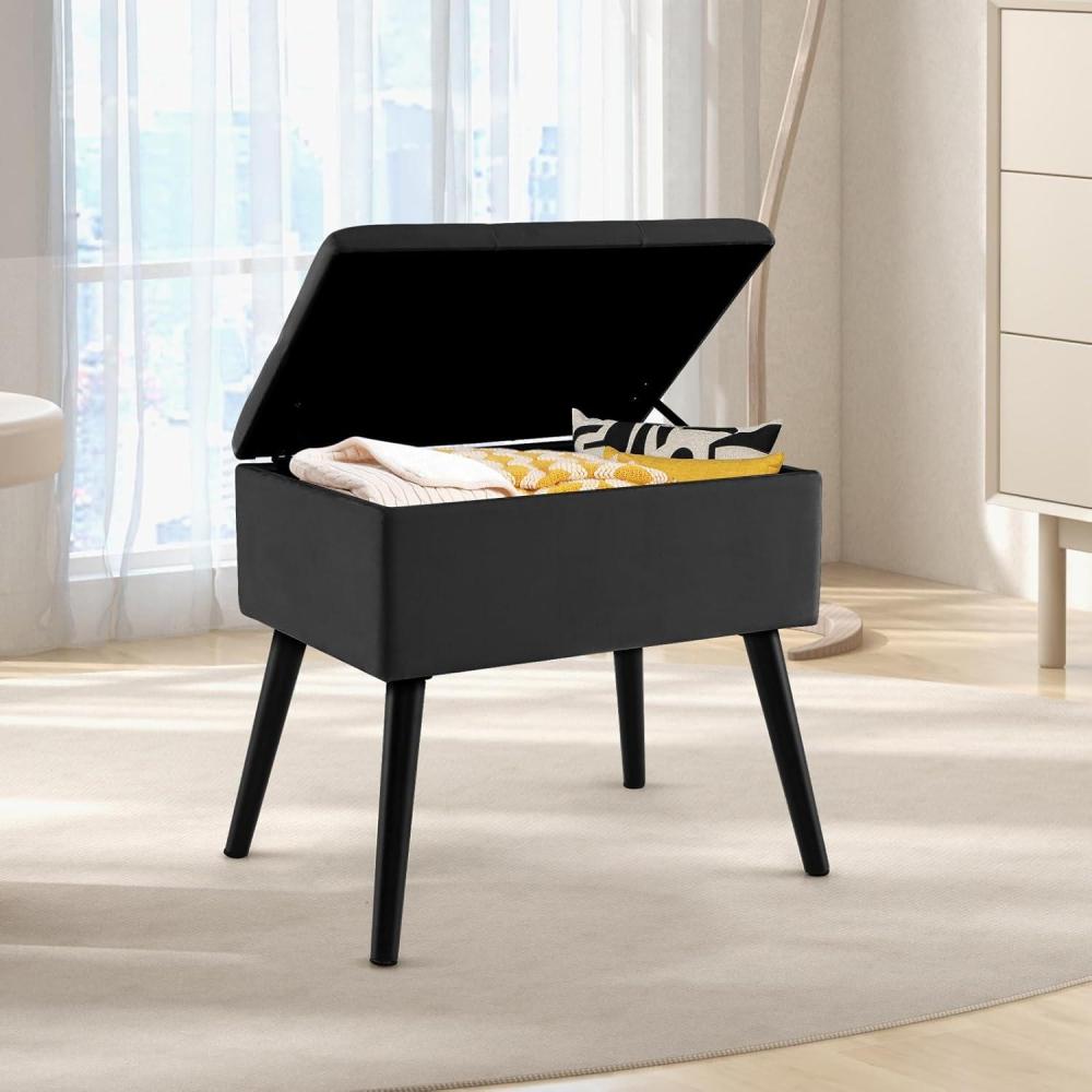 image:imageGiantex Vanity Stool Chair with Storage Multifunctional 20 Makeup Seat with Wood Legs Ottoman Foot Rest Upholstered Tufted Makeup Vanity Chair for Dressing Bedroom Living RoomBlack