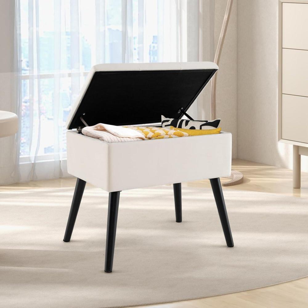 image:imageGiantex Vanity Stool Chair with Storage Multifunctional 20 Makeup Seat with Wood Legs Ottoman Foot Rest Upholstered Tufted Makeup Vanity Chair for Dressing Bedroom Living RoomBeige