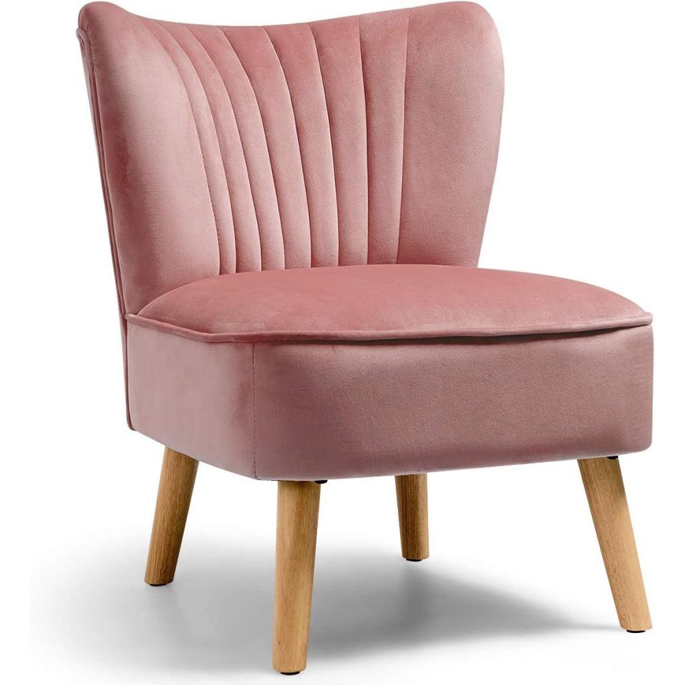 image:imageGiantex Velvet Accent Chair Upholstered Modern Sofa Chair wWood Legs Thickly Padded Small Armless Wingback Club Chairs for Living Room Bedroom FurniturePink