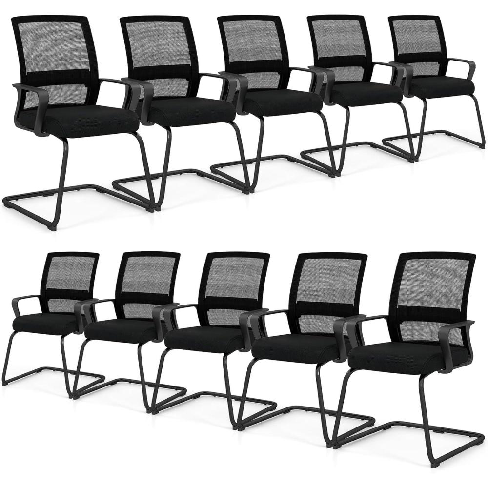 image:imageGiantex Waiting Room Chair Set of 2 Office Guest Chairs wErgonomic Mesh Backrest Lumbar Support amp Armrests Mesh Chairs wMetal Sled Base for Office Conference Room Reception Black10