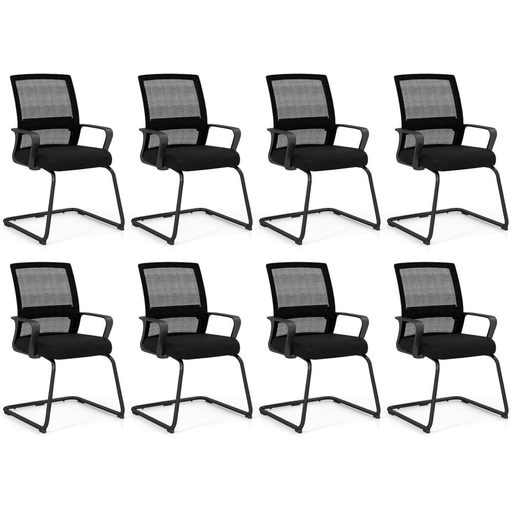 image:imageGiantex Waiting Room Chair Set of 2 Office Guest Chairs wErgonomic Mesh Backrest Lumbar Support amp Armrests Mesh Chairs wMetal Sled Base for Office Conference Room Reception Black8