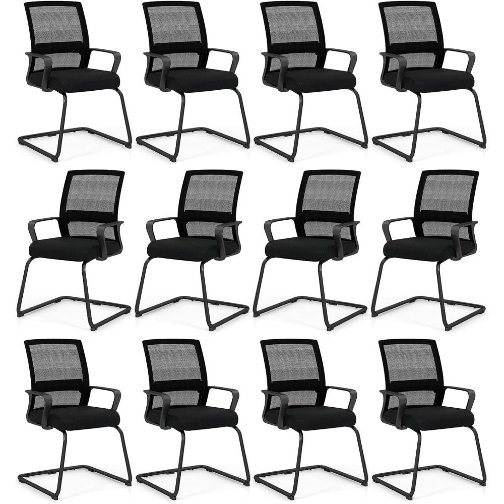 image:imageGiantex Waiting Room Chair Set of 2 Office Guest Chairs wErgonomic Mesh Backrest Lumbar Support amp Armrests Mesh Chairs wMetal Sled Base for Office Conference Room Reception Black12