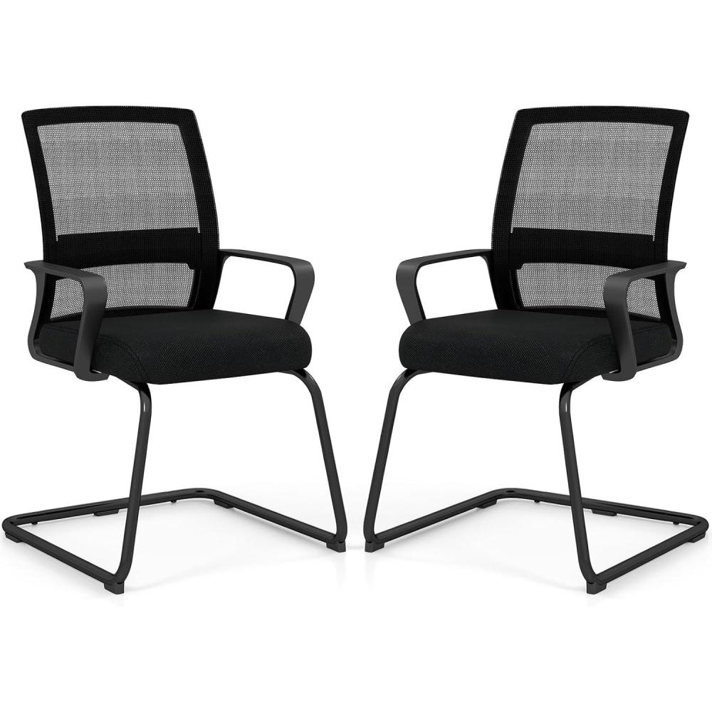 image:imageGiantex Waiting Room Chair Set of 2 Office Guest Chairs wErgonomic Mesh Backrest Lumbar Support amp Armrests Mesh Chairs wMetal Sled Base for Office Conference Room Reception Black2