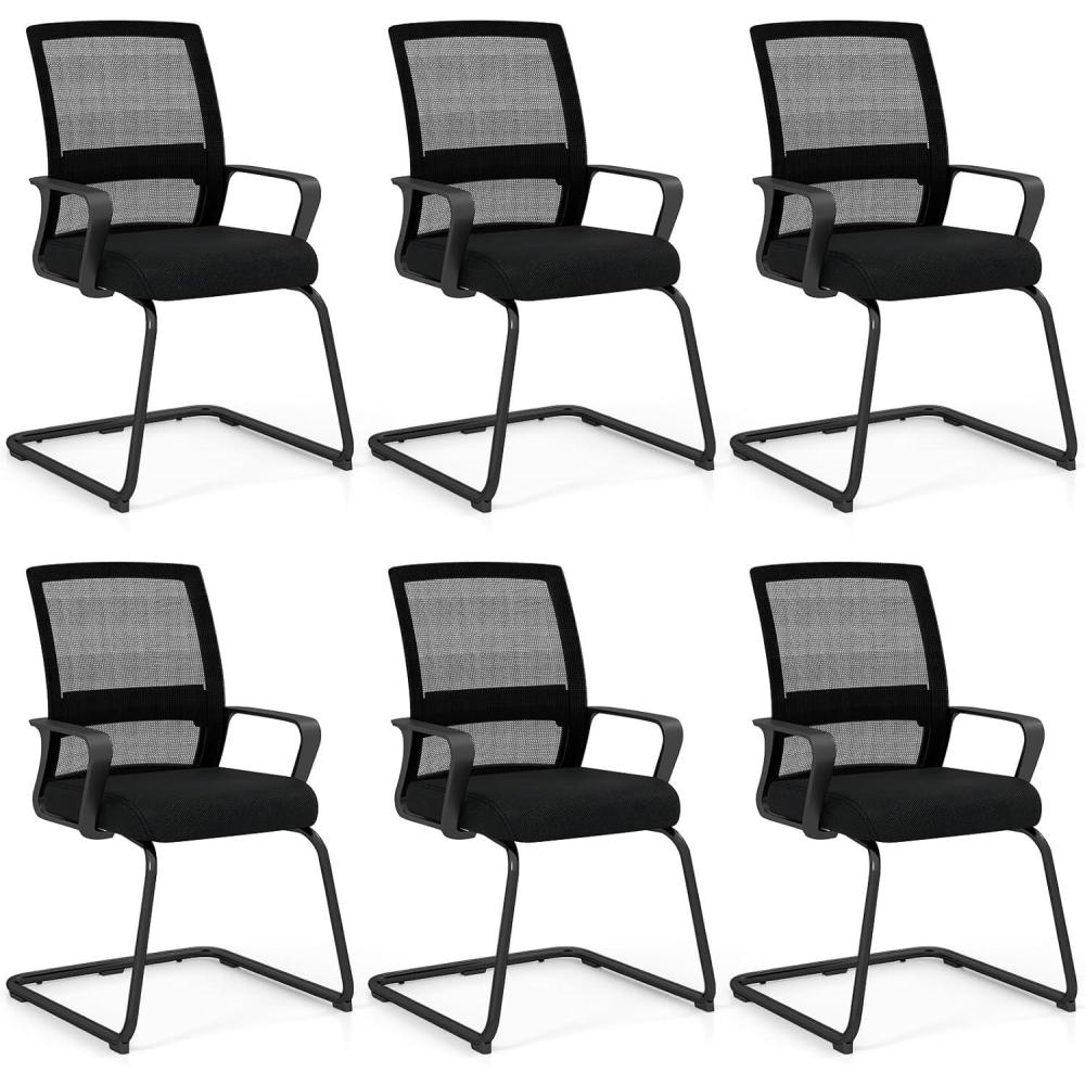 image:imageGiantex Waiting Room Chair Set of 2 Office Guest Chairs wErgonomic Mesh Backrest Lumbar Support amp Armrests Mesh Chairs wMetal Sled Base for Office Conference Room Reception Black6