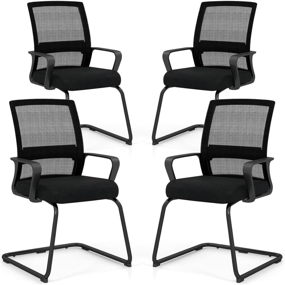 image:imageGiantex Waiting Room Chair Set of 2 Office Guest Chairs wErgonomic Mesh Backrest Lumbar Support amp Armrests Mesh Chairs wMetal Sled Base for Office Conference Room Reception Black4