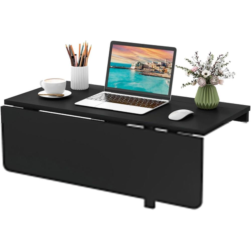 image:imageGiantex Wall Mounted Folding Table 315 x 235 Wood Murphy Desk DropLeaf Table Space Saving Foldable Floating Desk Wall Desk Fold Down for Small Spaces Study Bedroom Bathroom GrayBlack
